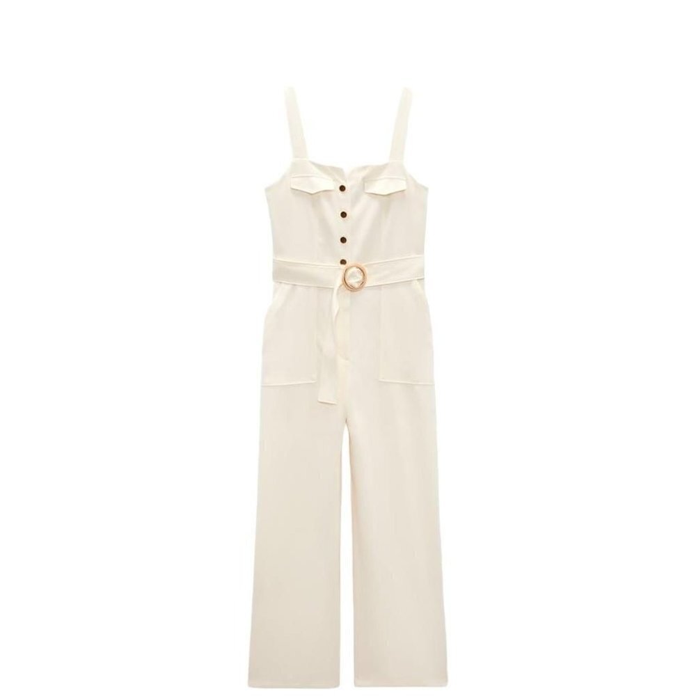 Zara Jumpsuit With Belt Ecru Size M | 2157/041